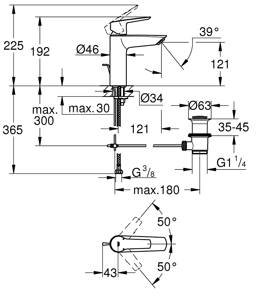 Grohe QuickFix Start M-Size 234552432 Габаритні розміри