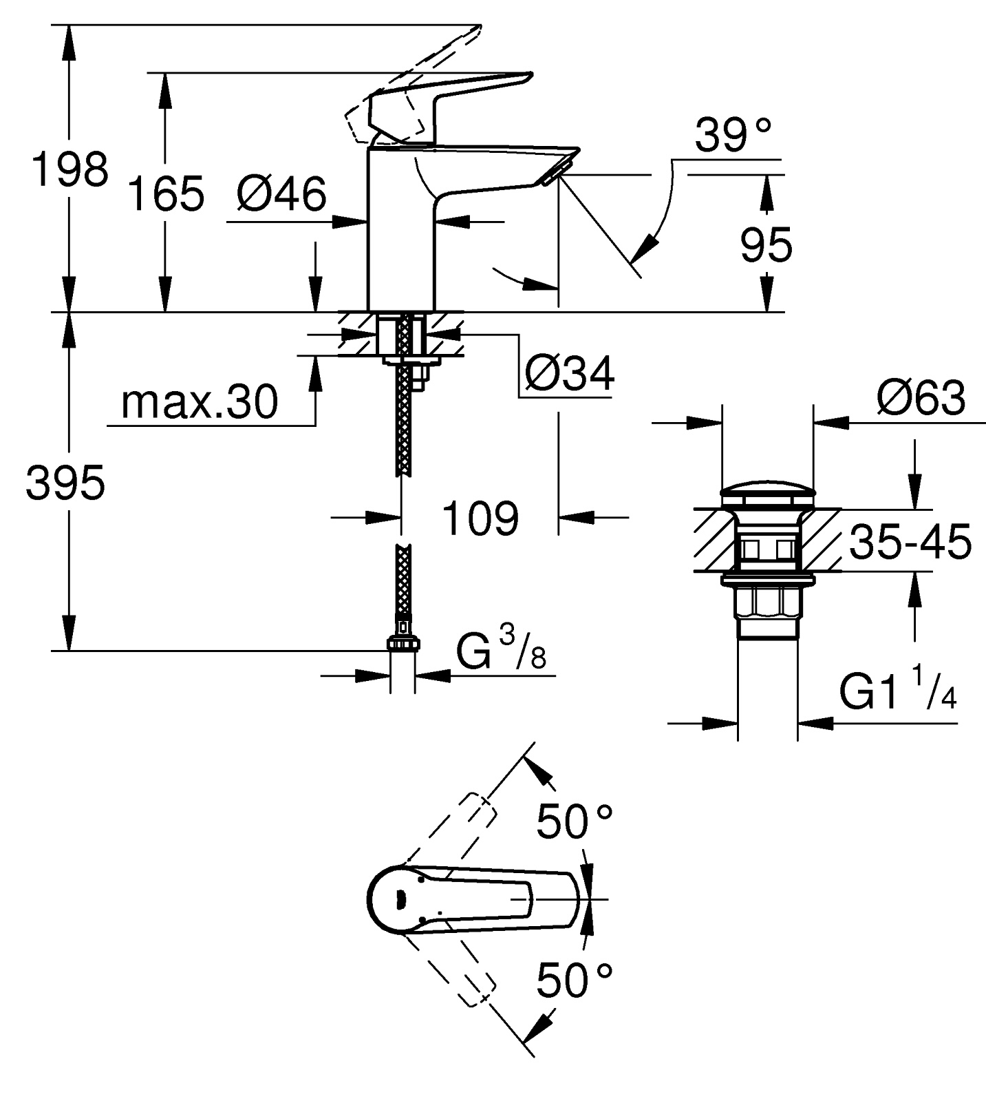 Grohe QuickFix Start S-Size 235502432 Габаритные размеры