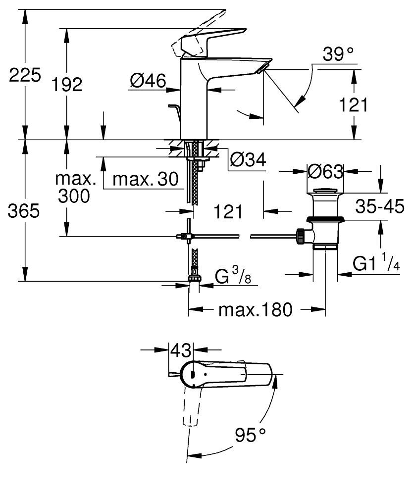 Grohe QuickFix Start M-Size 235522432 Габаритные размеры