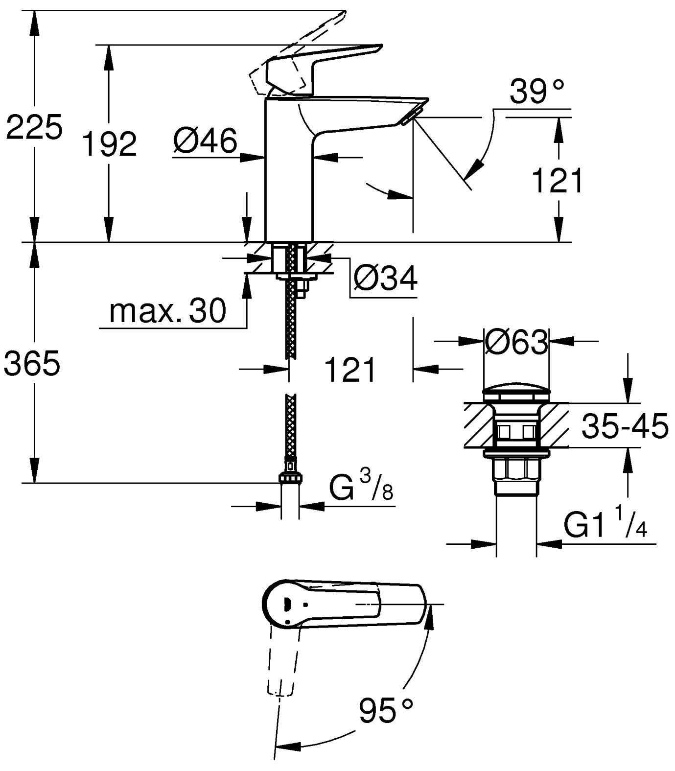 Grohe QuickFix Start M-Size 237462432 Габаритные размеры