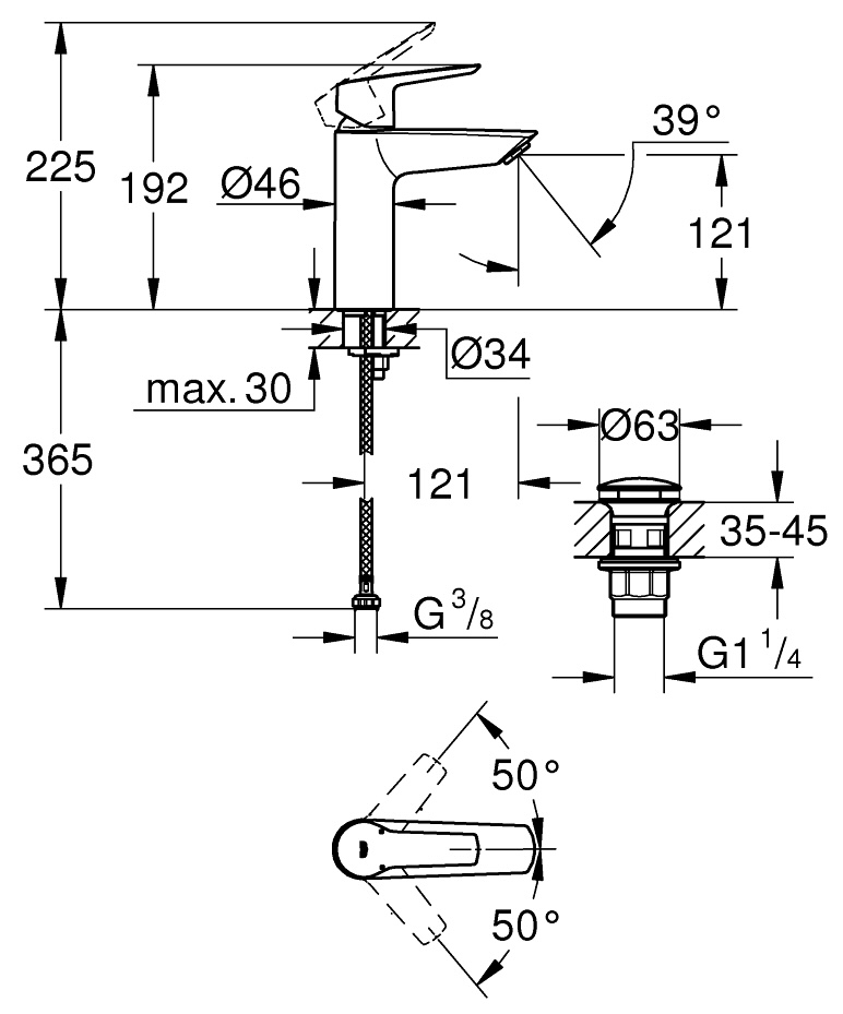 Grohe QuickFix Start M-Size 242042432 Габаритные размеры