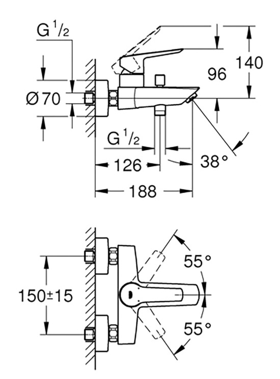 Grohe QuickFix Start 242062432 Габаритные размеры