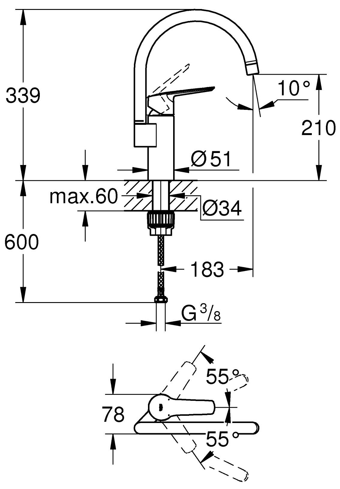 Grohe QuickFix Start 304692430 Габаритные размеры