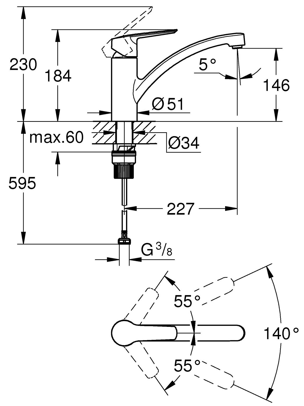 Grohe QuickFix Start 305302432 Габаритні розміри