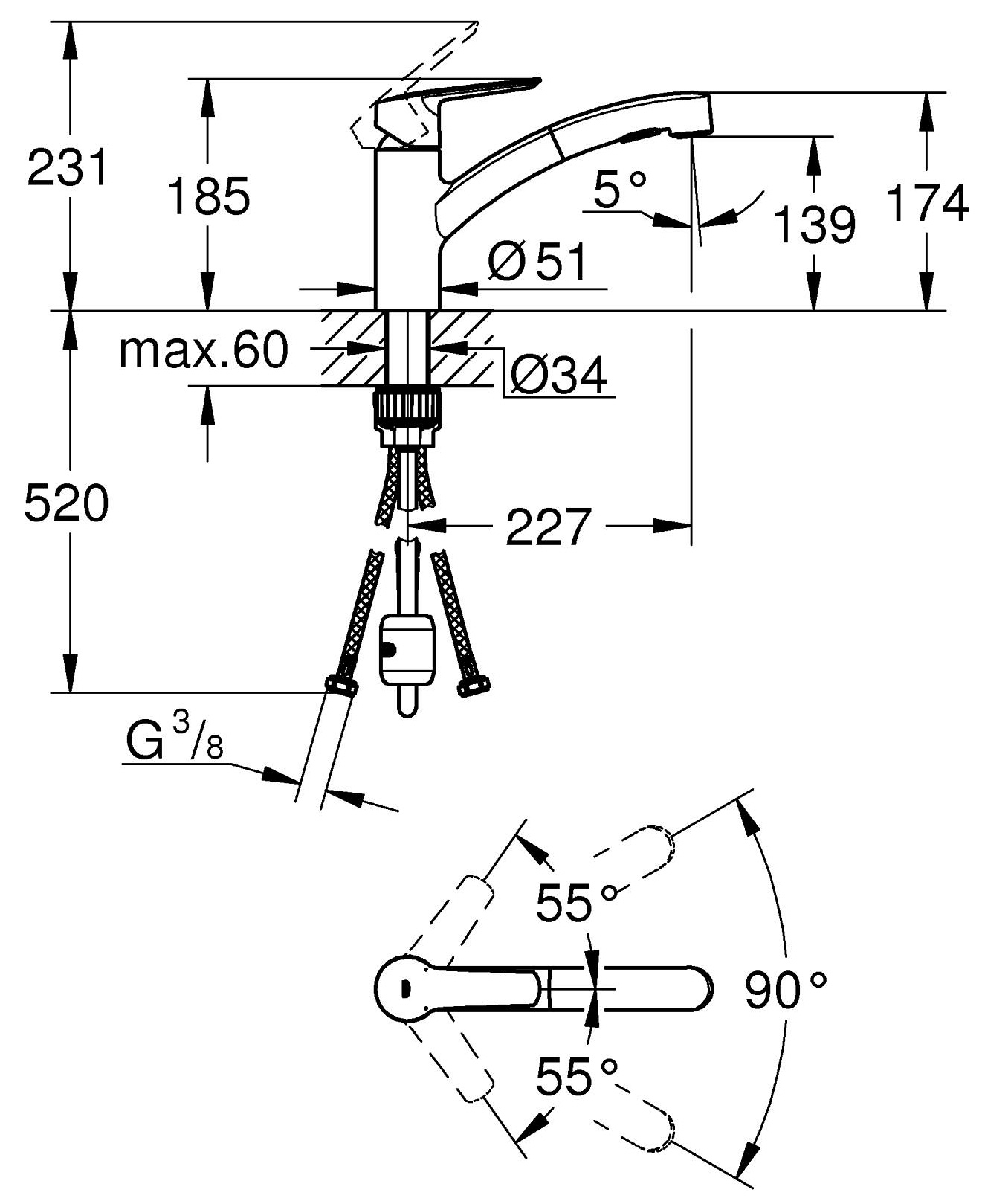 Grohe QuickFix Start 305312431 Габаритні розміри