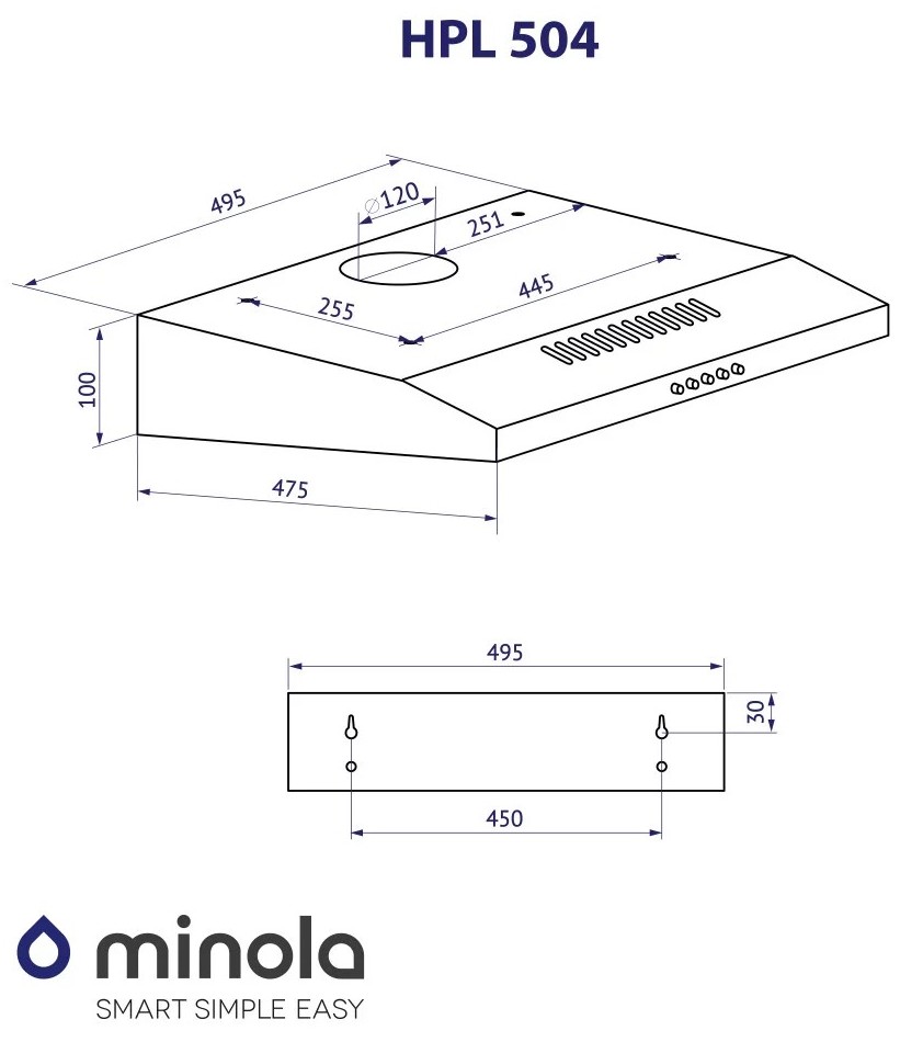 Minola HPL 504 WH Габаритные размеры