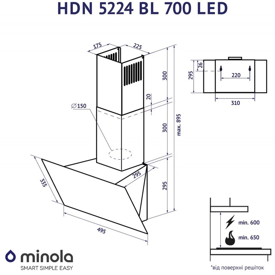 Minola HDN 5224 BL 700 LED Габаритные размеры