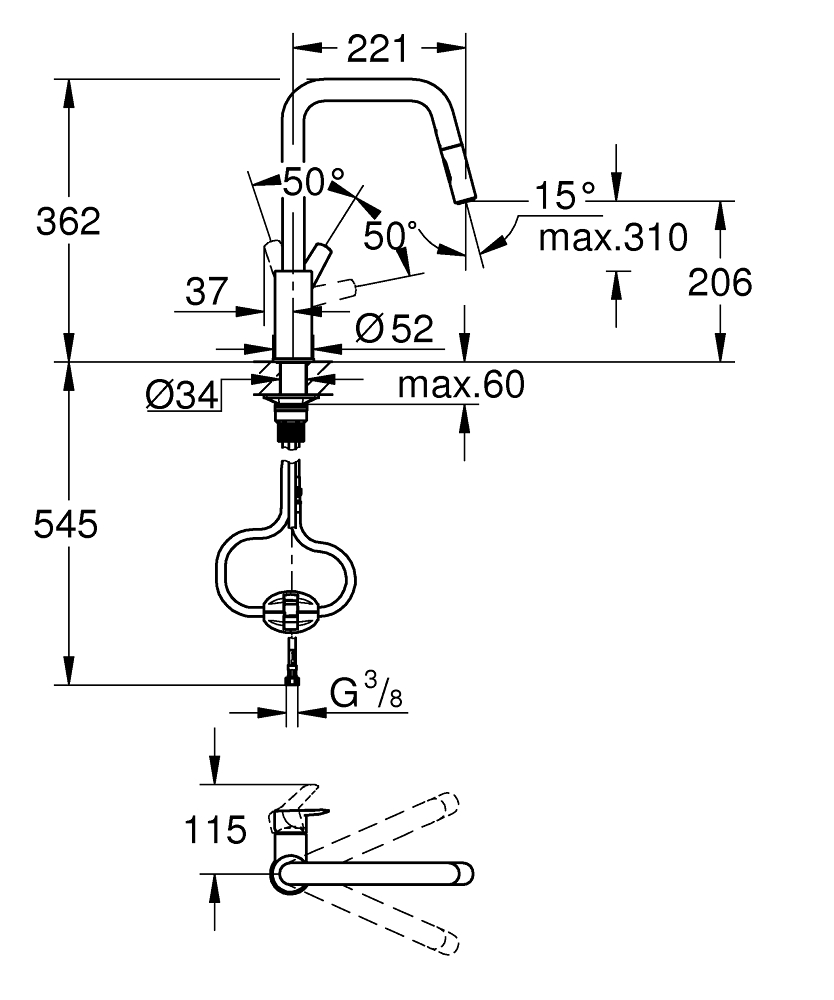 Grohe QuickFix Start 306312430 Габаритні розміри