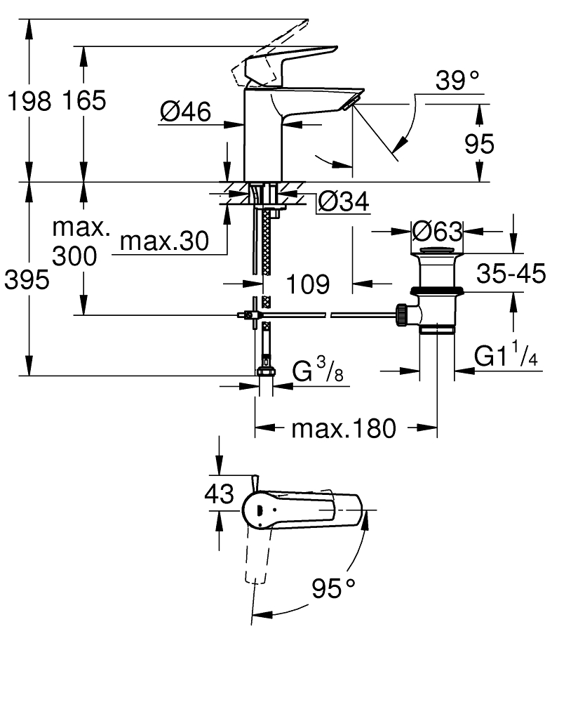 Grohe QuickFix Start S-Size 311372432 Габаритные размеры