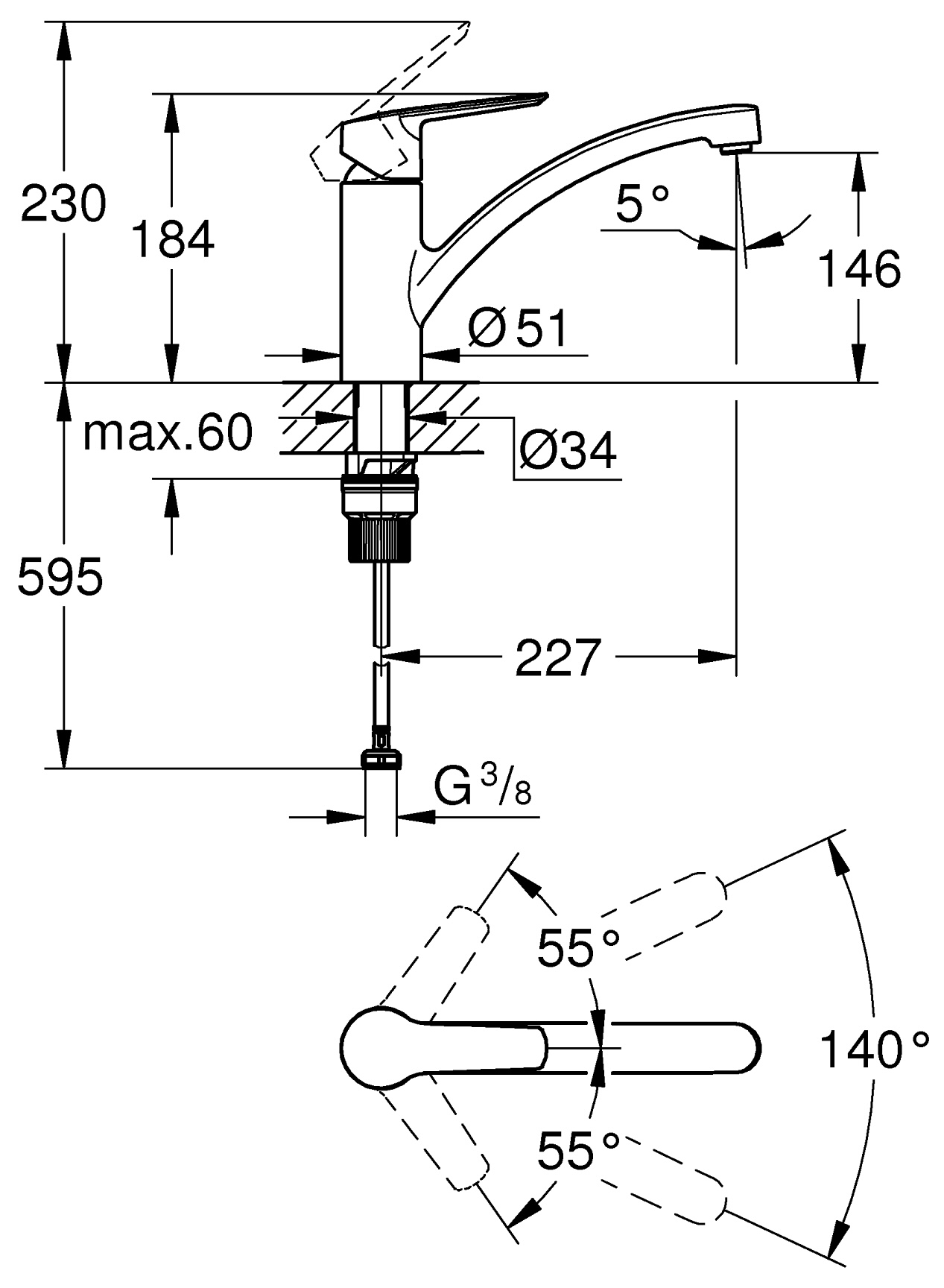 Grohe QuickFix Start 324412432 Габаритні розміри