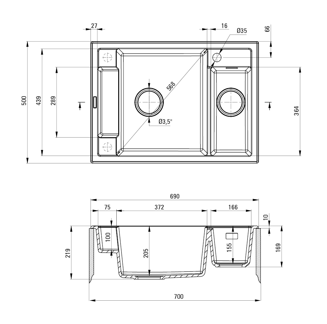 Deante Magnetic 690х500х219мм (ZRM_N503) Габаритные размеры