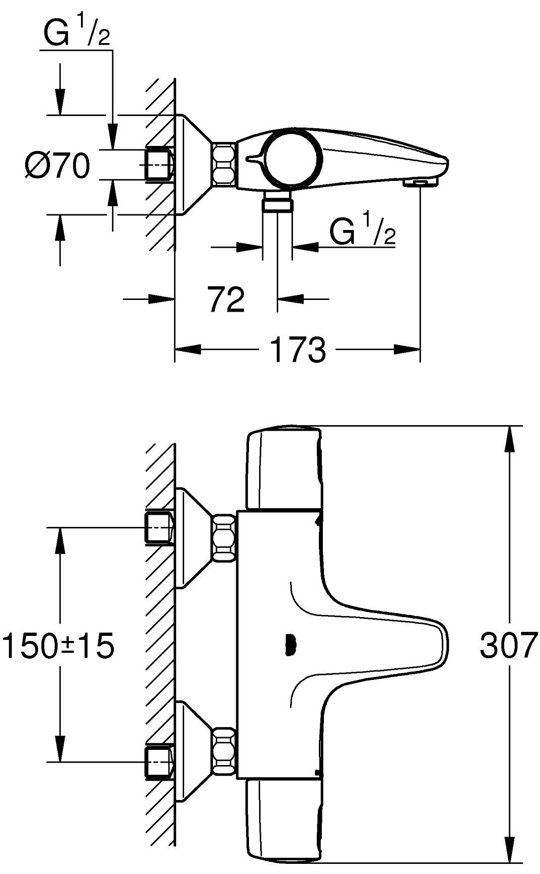 Grohe QuickFix Precision Trend 1022162432 Габаритні розміри