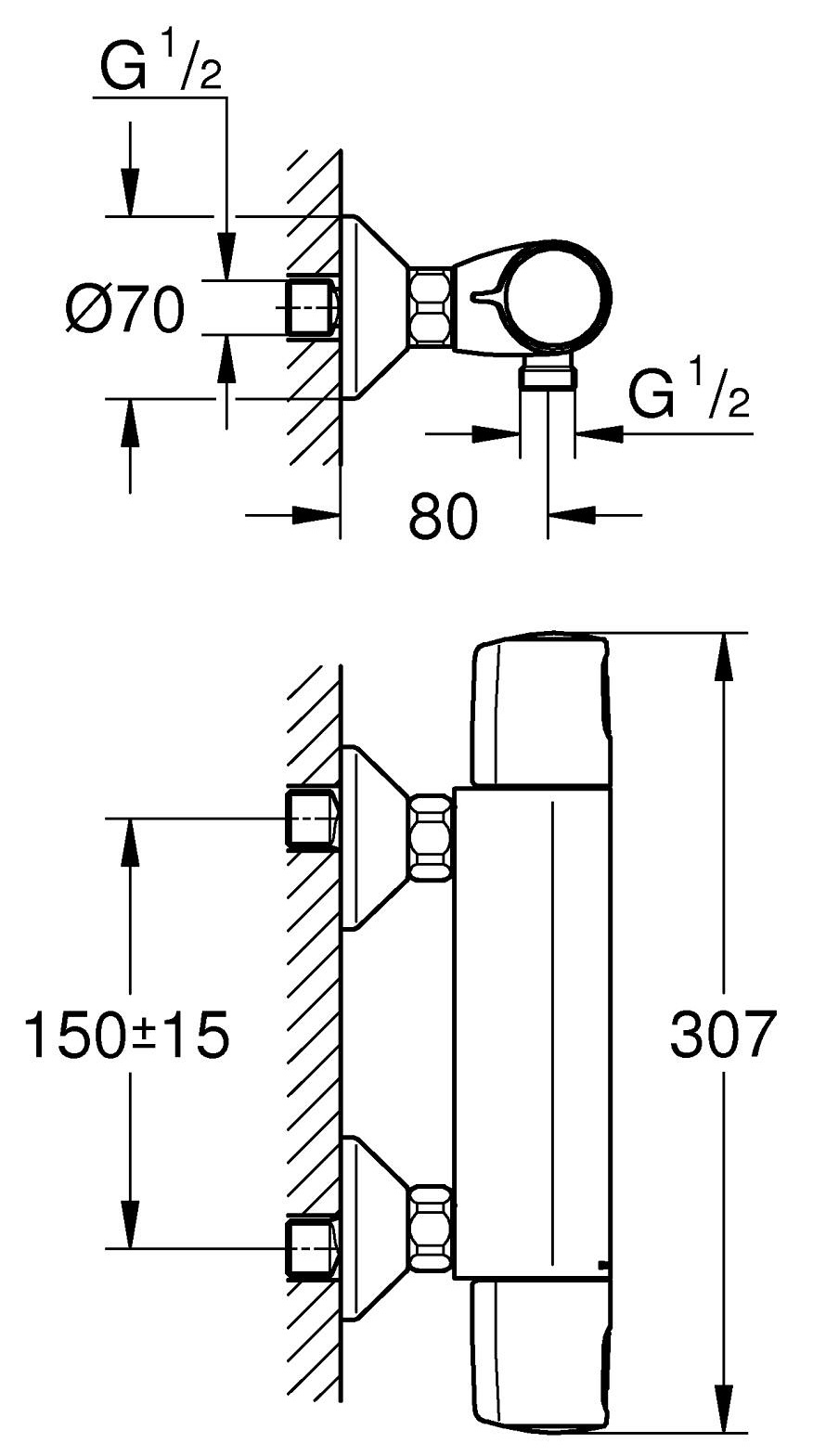 Grohe QuickFix Precision Trend 1022172432 Габаритні розміри