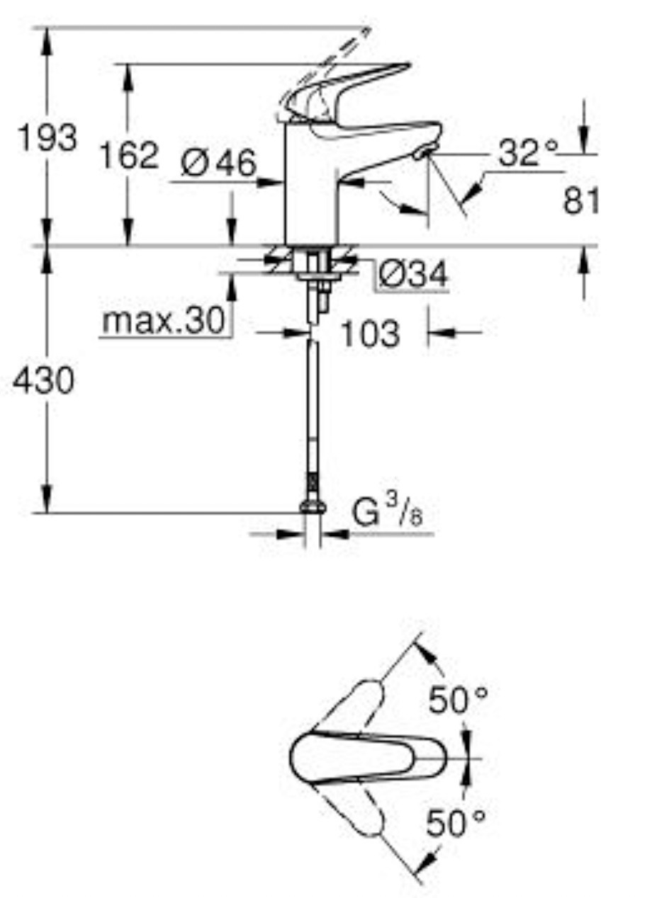 Grohe QuickFix Swift S-Size 24320001 Габаритні розміри