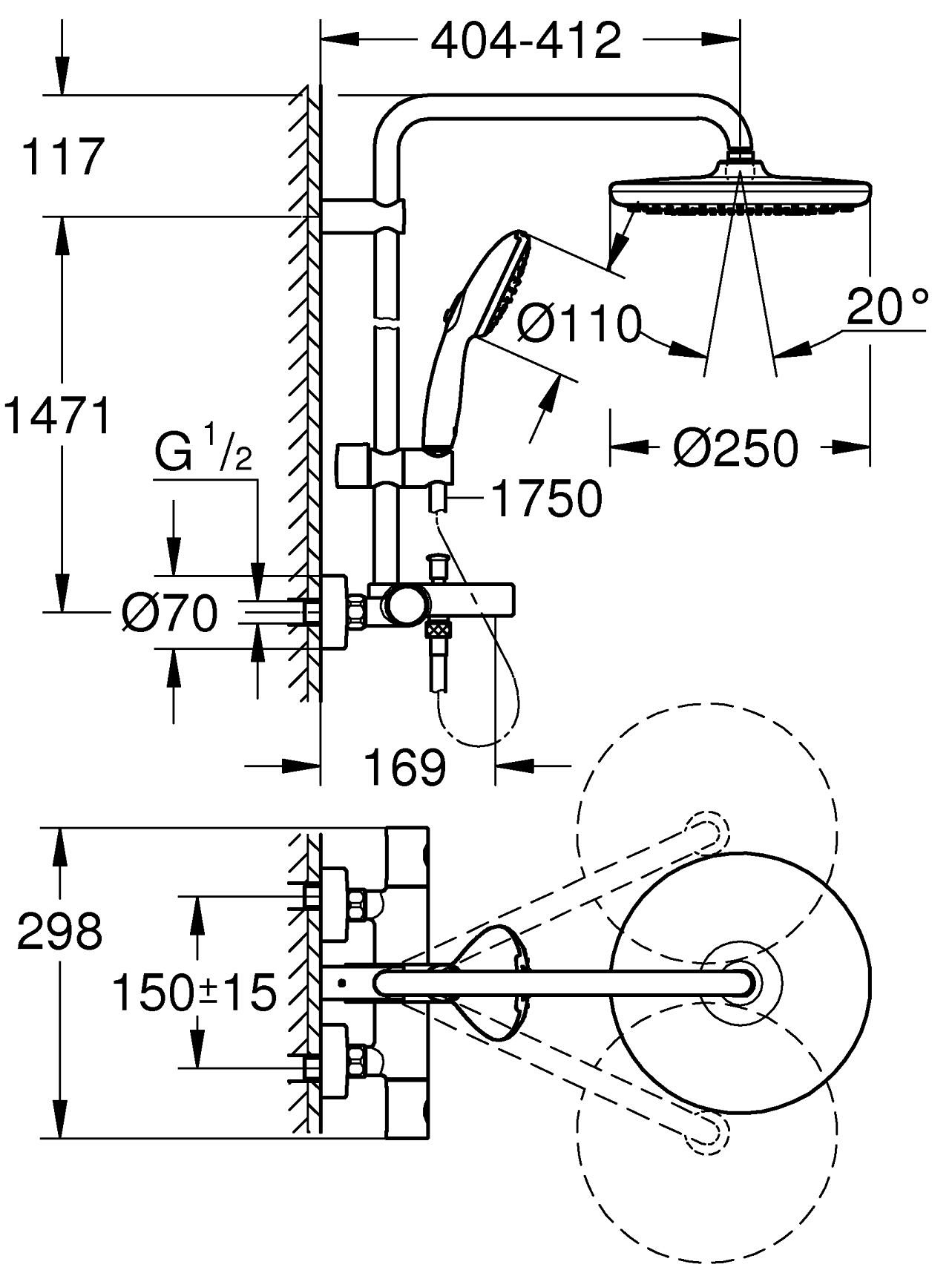 Grohe QuickFix Vitalio Start System 250 269882431 Габаритні розміри