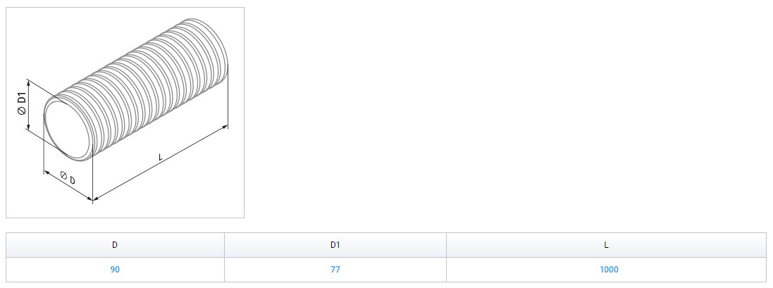 Вентс FlexiVent 0101905000 (d90, 1м) Габаритні розміри