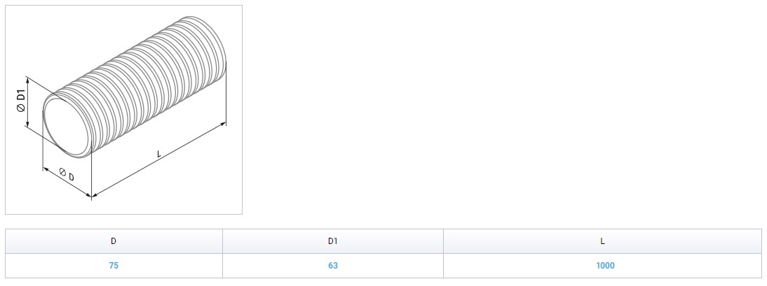 Домовент Домофлекс 01755000 (d75, 1м) Габаритные размеры
