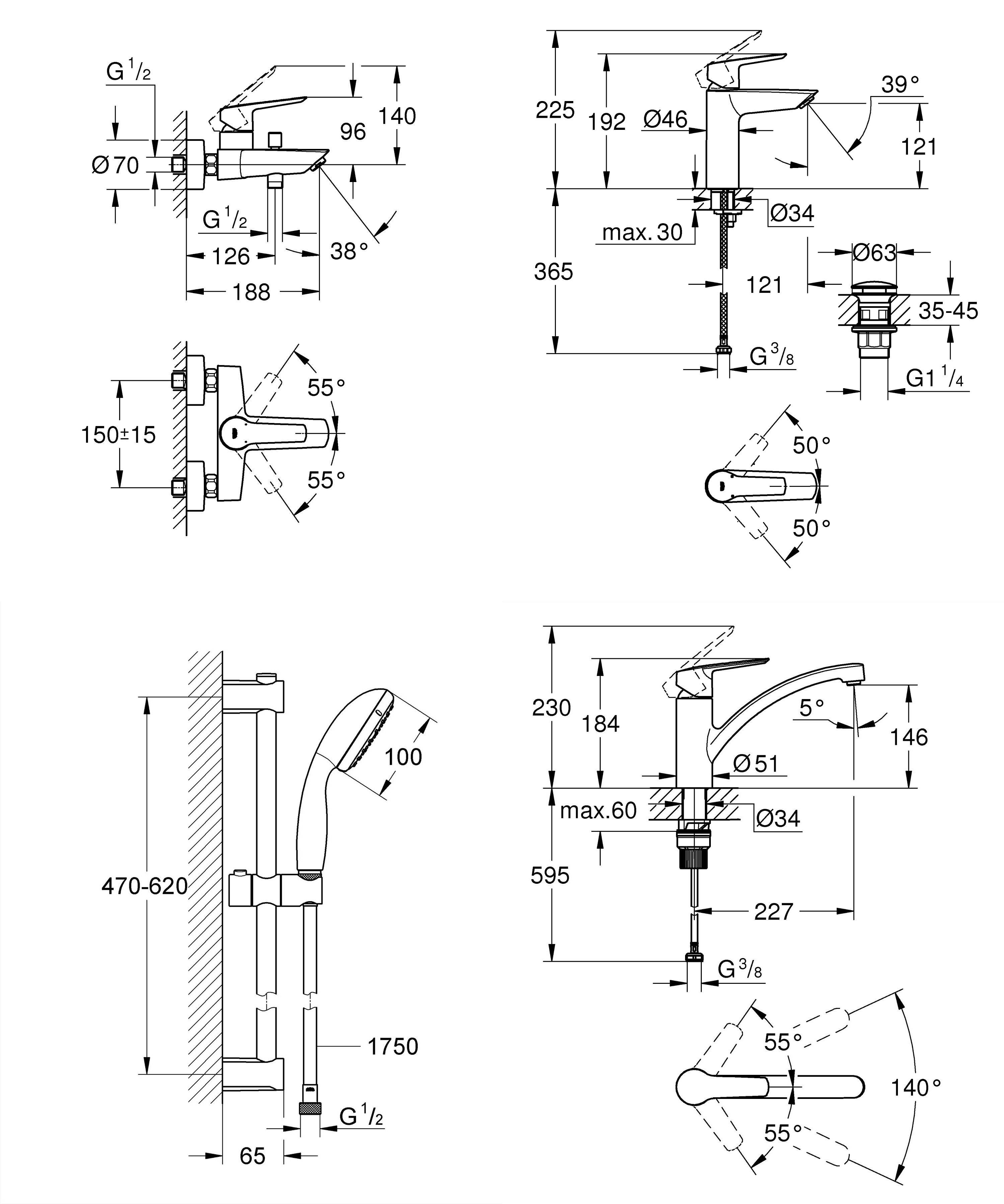 Grohe QuickFix Start UA303311MK Габаритные размеры