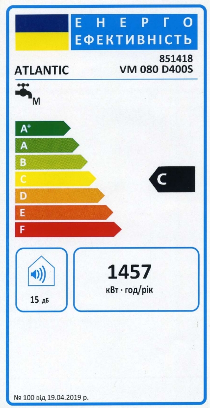 Atlantic Opro+ VM 080 D400S 2000W (851418) Енергетичне маркування