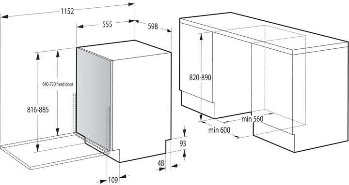 Gorenje GV643E90 Габаритні розміри