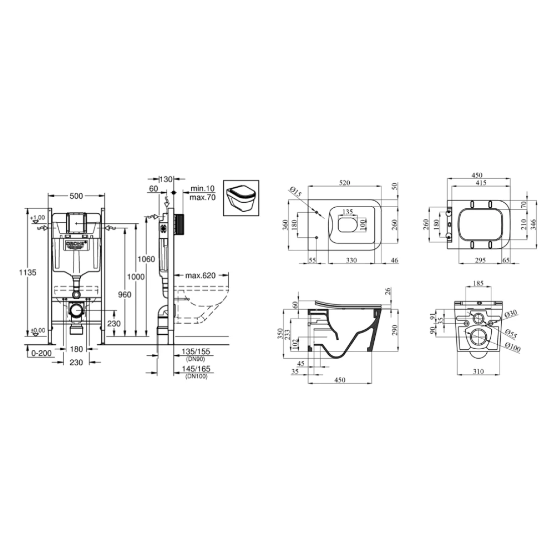 Grohe Rapid SL 3884966Q + Kroner Eifel WHI523629 (3884966KE523629) Габаритные размеры