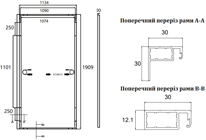 Leapton Solar LP182x182-M-60-NH-480W, Mono Габаритні розміри