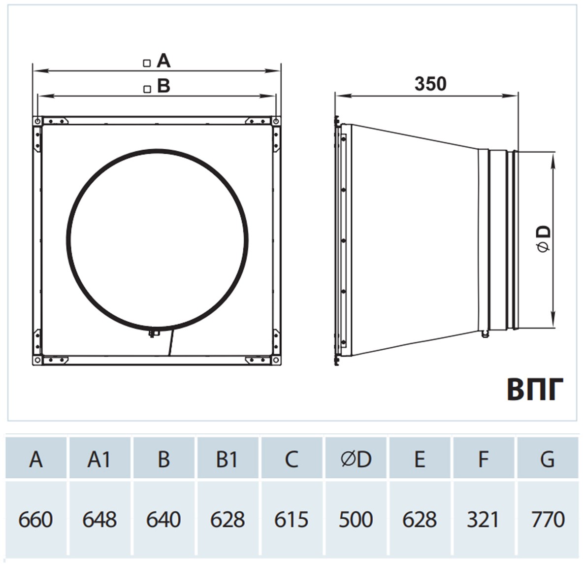 Вентс ВПГ 670/500 Габаритні розміри