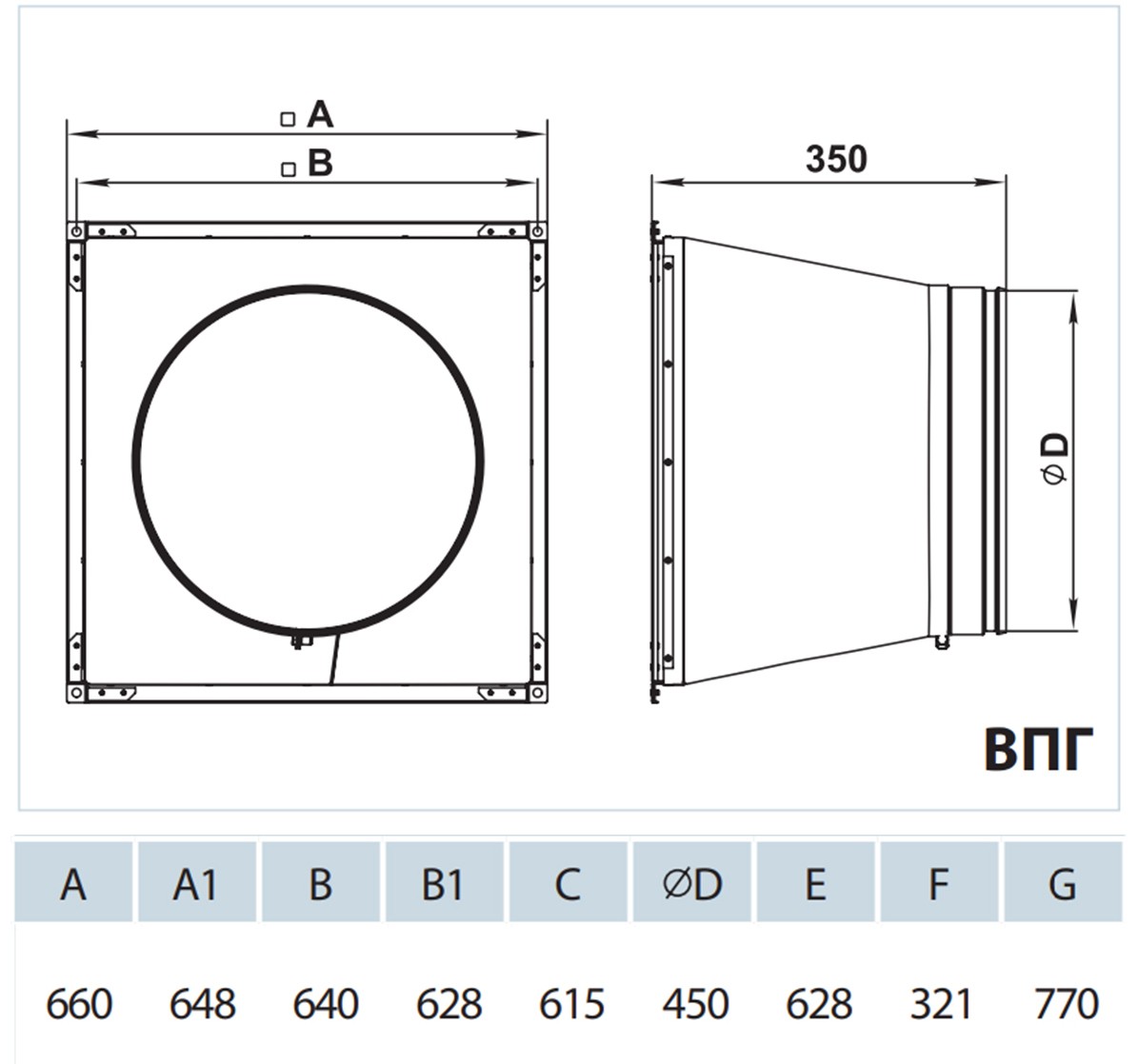Вентс ВПГ 670/450 Габаритні розміри