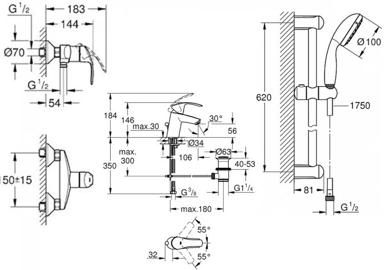 Grohe Eurosmart 123576 Габаритні розміри