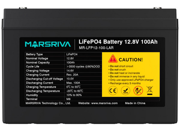 Аккумулятор Marsriva LiFePo4, 12,8 V/100Ah (MR-LFP12-100-LAR) цена 20160 грн - фотография 2