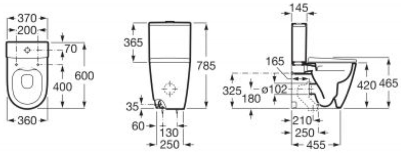 Roca Ona Rimless A342688000 Габаритные размеры