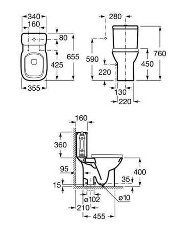 Roca Debba з кришкою soft-close A34S998000 Габаритні розміри