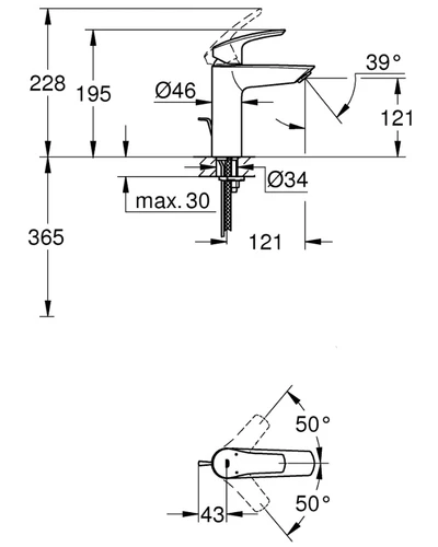 Grohe Eurosmart M-Size 233242433 Габаритні розміри