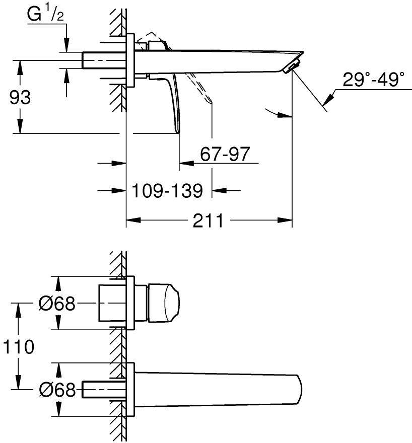 Grohe Eurosmart 293382433 Габаритные размеры