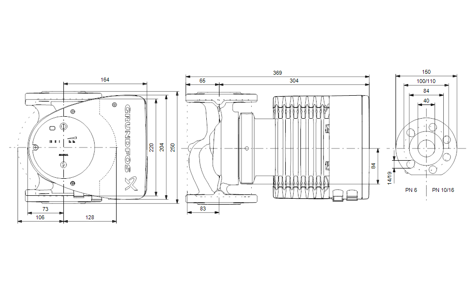 Grundfos MAGNA-1 40-180 F (99221307) Габаритные размеры