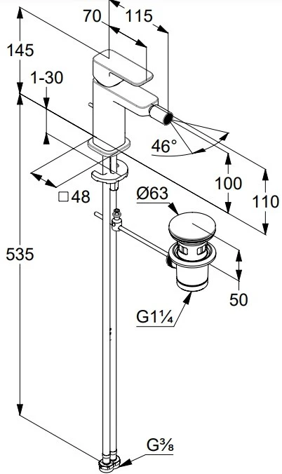 Kludi DN 15 Renon 422163975 черный Габаритные размеры