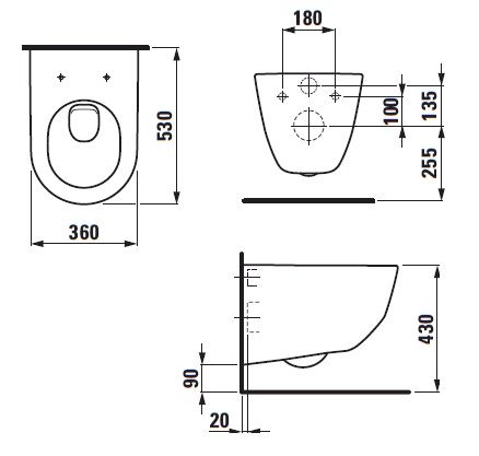 Laufen Pro з сидінням Soft Close H8209560000001+H8969513000001 Габаритні розміри