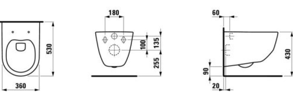 Laufen Pro Rimless з сидінням Slow-closing H8209664000001+H8969513000001 Габаритні розміри