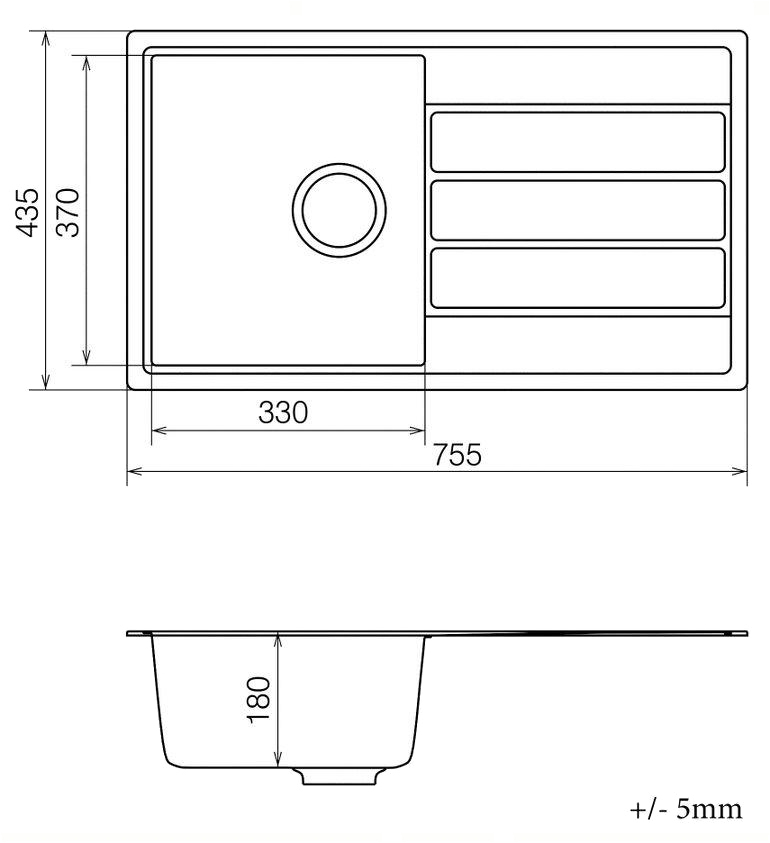 Vankor Easy EMP 02.76 Black + сифон Габаритные размеры