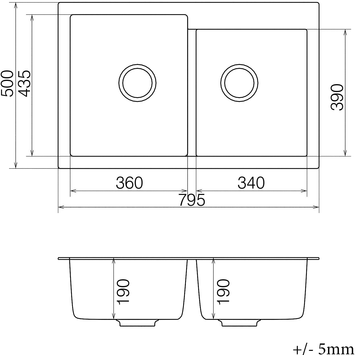 Vankor Orman OMP 05.80 Black + сифон Габаритные размеры