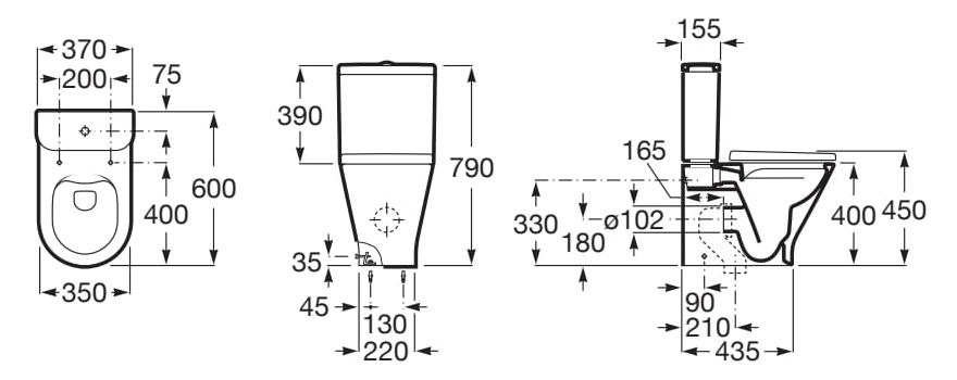 Roca Gap Round Rimless A3420N7000+A3410N0000+A801D22003 Габаритные размеры