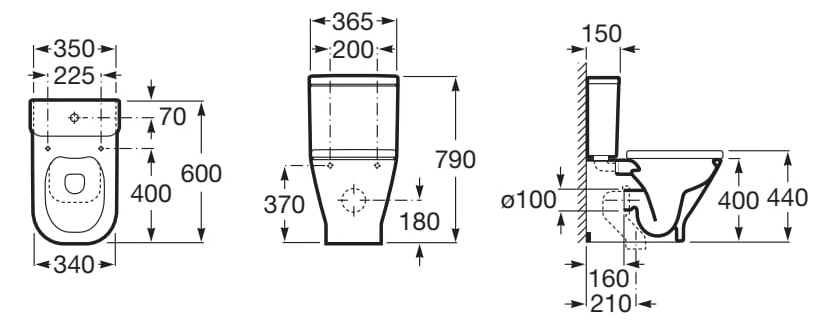 Roca Gap Square Rimless A34273A000+A341470000+A801732001 Габаритные размеры