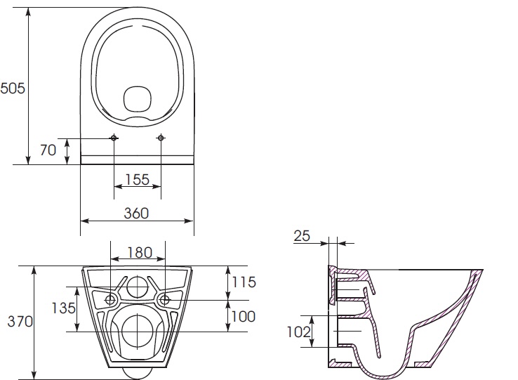 Cersanit City CleanOn із сидінням Slim Soft Close (K701-104) Габаритні розміри