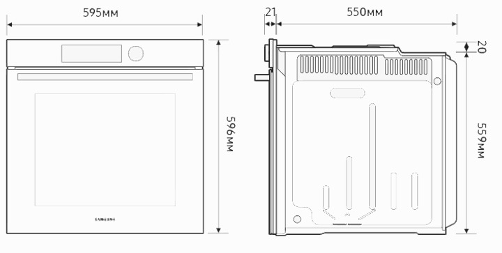 Samsung NV7B4245VAK/WT Габаритные размеры