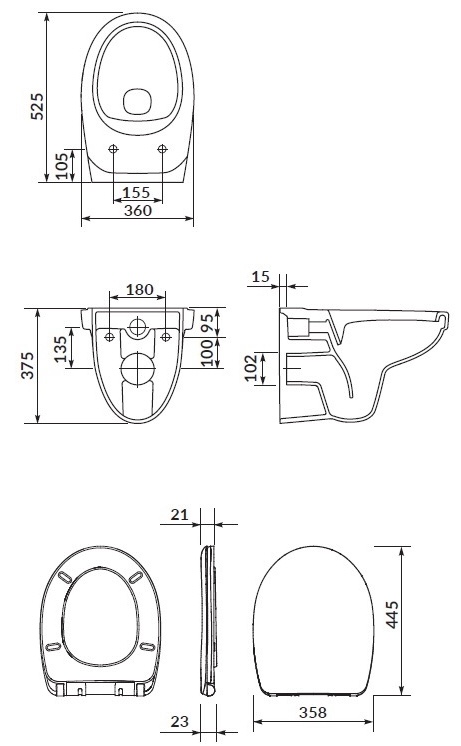 Cersanit СЕТ 469 Cersania Simple On (S701-554) Габаритные размеры