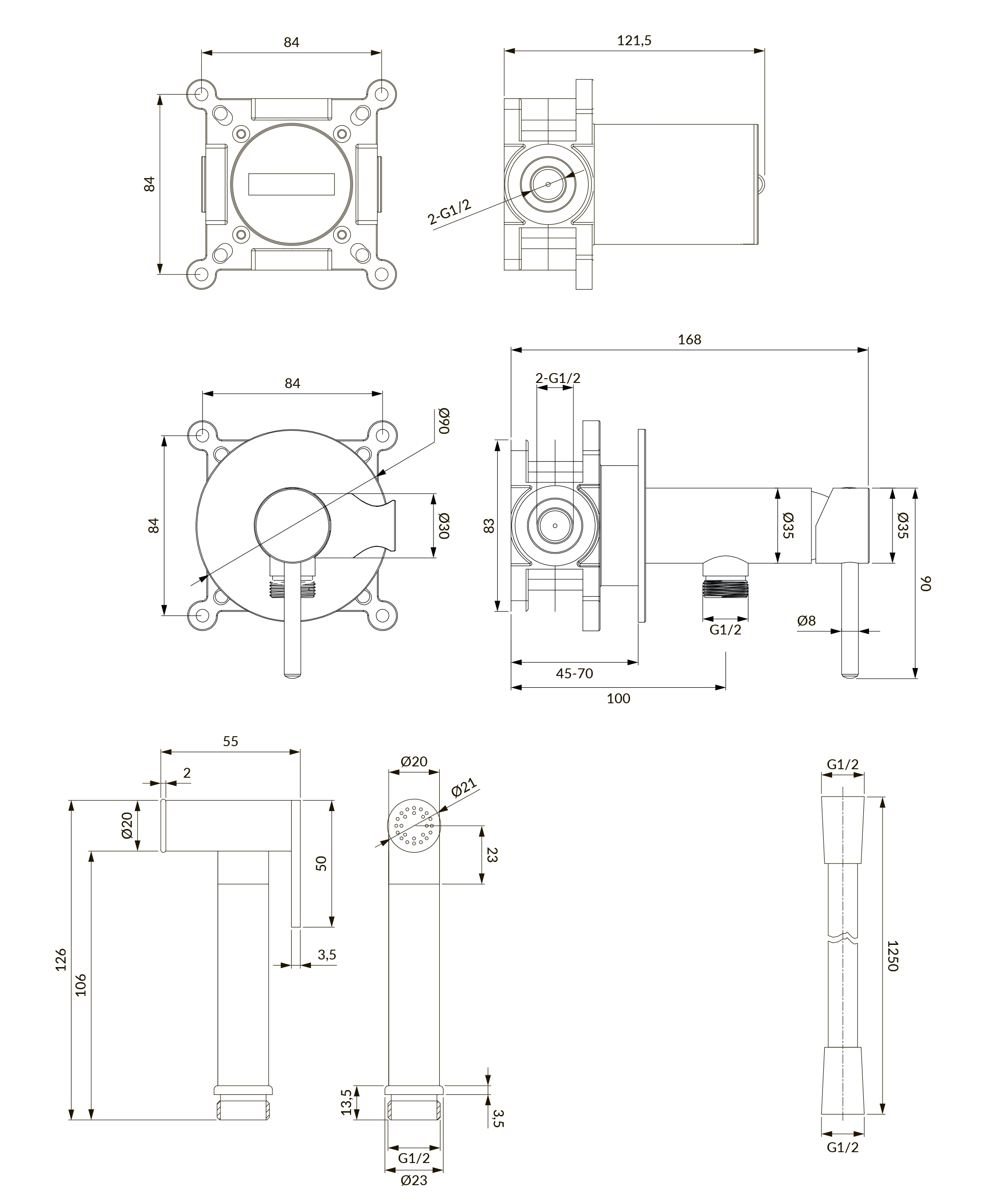 Omnires Y Brushed Brass SYSYBI2BSB Габаритні розміри