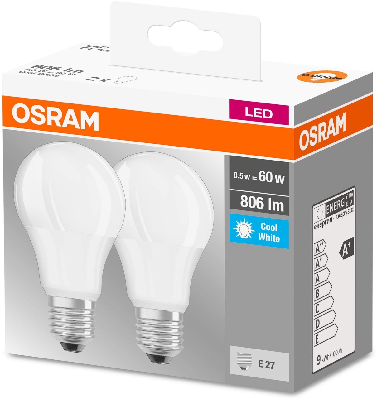 Osram Led A60 8,5W 806Lm 4000K E27 2 шт. (4058075152670)