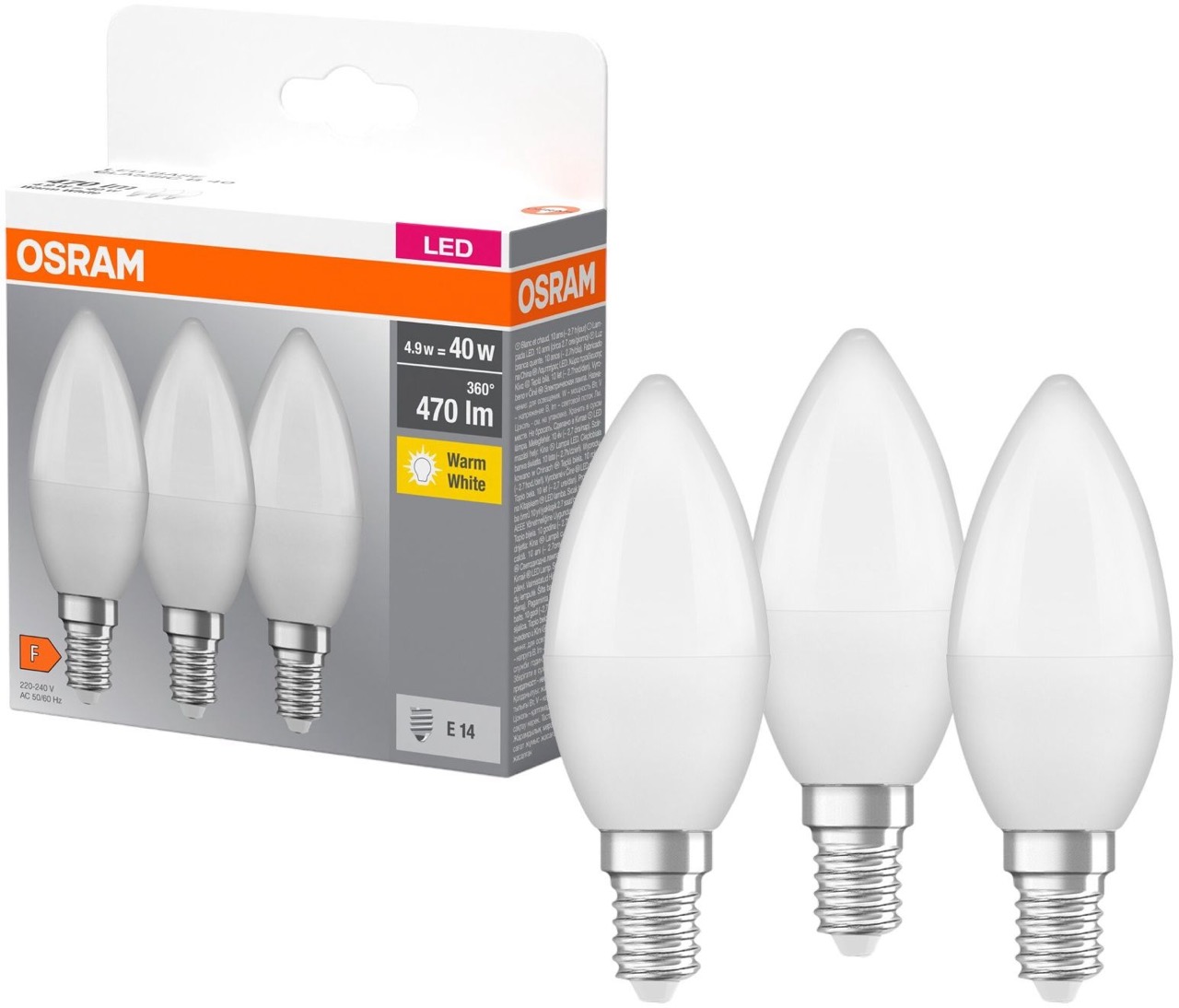 Osram Led B40 4.9W 470Lm 2700K E14 3 шт. (4099854047091)