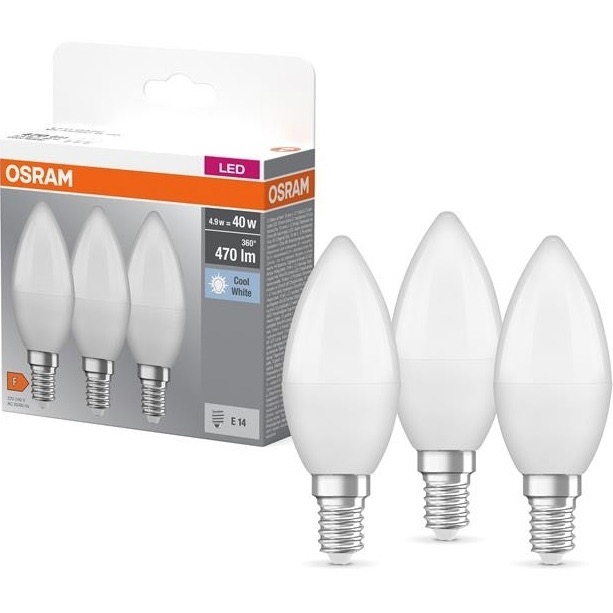 Світлодіодна лампа Osram Led B40 4.9W 470Lm 4000K E14 3 шт. (4058075429680) ціна 153 грн - фотографія 2