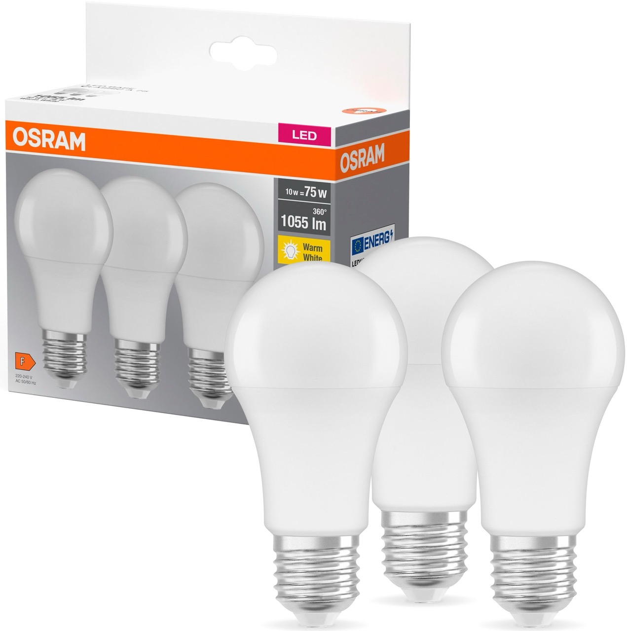 Osram Led A60 10W 1055Lm 2700K E27 3 шт. (4058075819436)